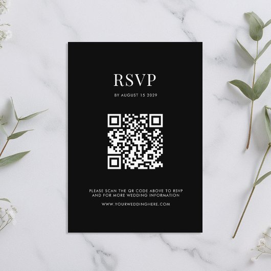 Minimalistisch zwart en wit modern huwelijk RSVP kaartje