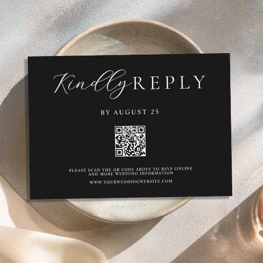 Minimalistisch zwart en wit modern huwelijk RSVP kaartje