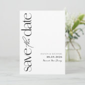 Minimalistisch zwart en wit modern huwelijk save the date (Staand voorkant)