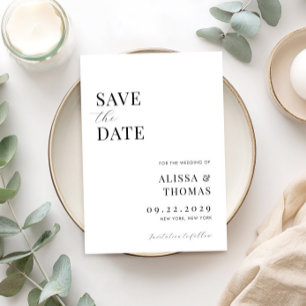 Minimalistisch zwart en wit modern huwelijk save the date