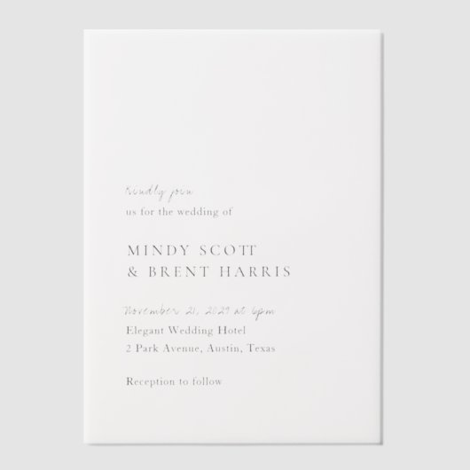 Minimalistisch zwart en wit modern huwelijk vellum uitnodigingen (Voorkant)