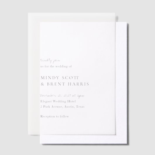 Minimalistisch zwart en wit modern huwelijk vellum uitnodigingen (Offset)