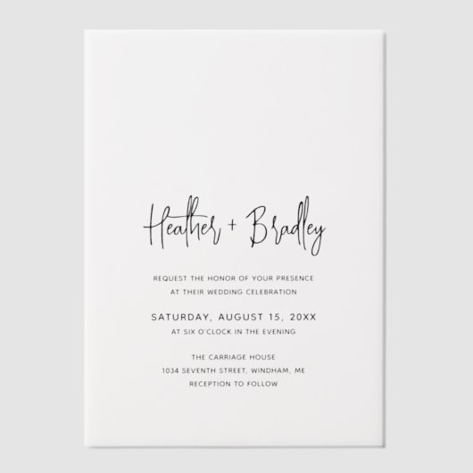 Minimalistisch zwart en wit modern huwelijk vellum uitnodigingen (Voorkant)