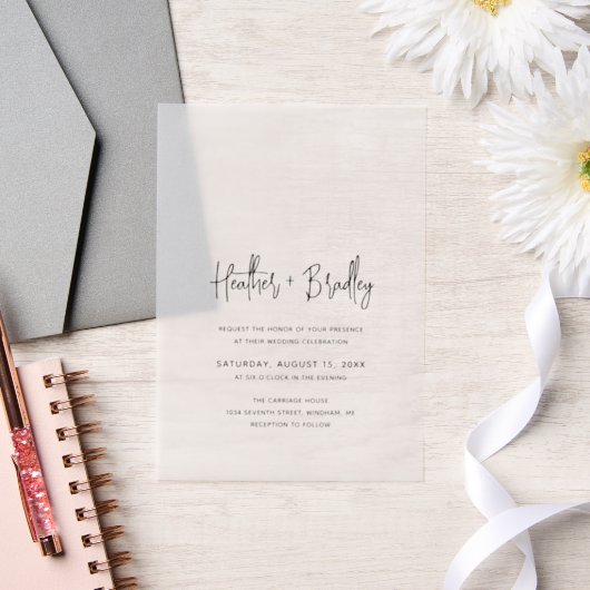 Minimalistisch zwart en wit modern huwelijk vellum uitnodigingen (Huwelijk)