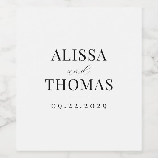 Minimalistisch zwart en wit modern huwelijk wijn etiket (Enkel label)