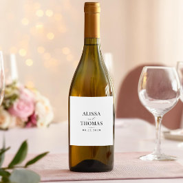 Minimalistisch zwart en wit modern huwelijk wijn etiket