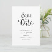 Minimalistisch zwart en wit schrift save the date (Staand voorkant)