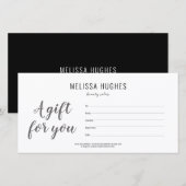 Minimalistisch zwart en wit script cadeaubon (Voorkant / Achterkant)