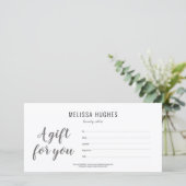 Minimalistisch zwart en wit script cadeaubon (Staand voorkant)