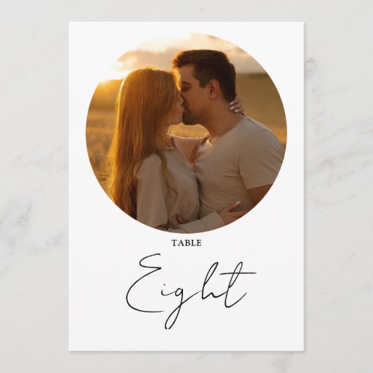 Minimalistisch zwart en wit script tafelnummer (Voorkant)