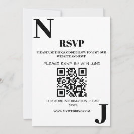 Minimalistisch zwart en wit trouwmonogram RSVP Kaart