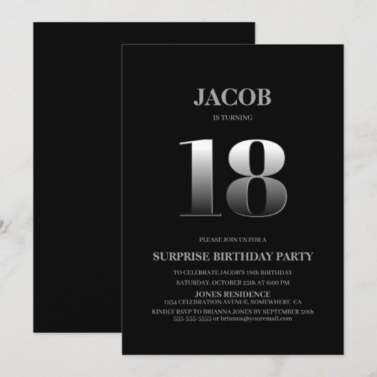 Minimalistisch zwart en zilver verrassend, 18e ver kaart (Voorkant / Achterkant)