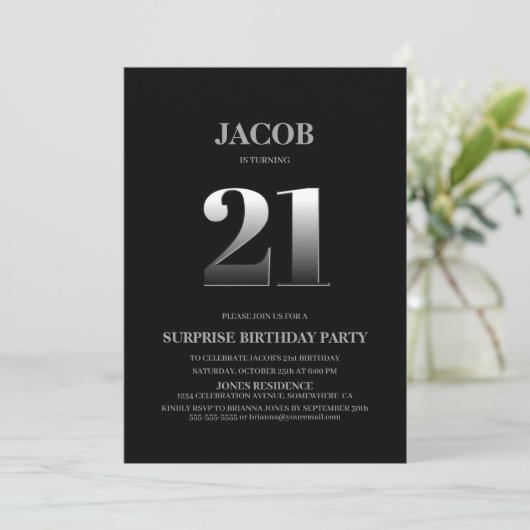 Minimalistisch zwart en zilver verrassend 21ste ve kaart (Staand voorkant)