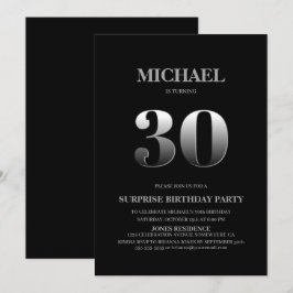 Minimalistisch zwart en zilver verrassend, 30ste v kaart