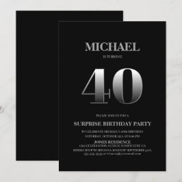 Minimalistisch zwart en zilver verrassend, 40ste v kaart