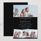 Minimalistisch zwart-fotocollage huwelijk kaart (Voorkant / Achterkant)