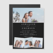 Minimalistisch zwart-fotocollage huwelijk magnetische uitnodiging (Voorkant / Achterkant)