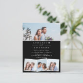 Minimalistisch zwart-fotocollage huwelijk uitnodiging briefkaart (Staand voorkant)