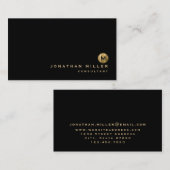 Minimalistisch zwart geborsteld goudmonogram visitekaartje (Voorkant / Achterkant)