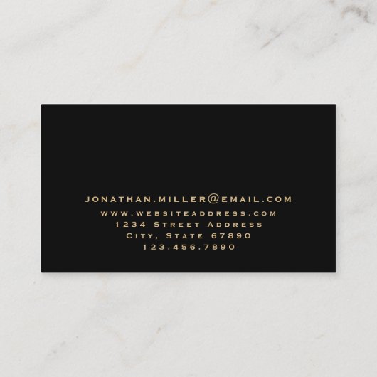 Minimalistisch zwart geborsteld goudmonogram visitekaartje (Achterkant)