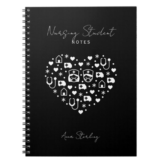 Minimalistisch zwart genpersonaliseerd notitieboek (Voorkant)