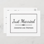 Minimalistisch zwart gewoon gehuwd huwelijk aankon aankondigingskaart (Voorkant / Achterkant)