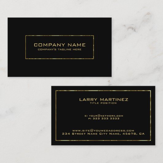 Minimalistisch zwart & glanzend gouden rand Lijst Visitekaartje (Voorkant / Achterkant)