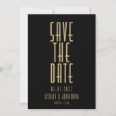 Minimalistisch zwart goud Art Deco bruiloft Save The Date (Voorkant)