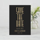 Minimalistisch zwart goud Art Deco bruiloft Save The Date (Staand voorkant)