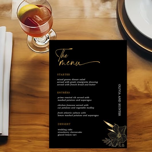 Minimalistisch Zwart & Goud Bruiloft Drinken Bar M Menu