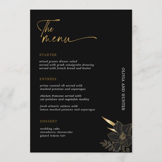 Minimalistisch Zwart & Goud Bruiloft Drinken Bar M Menu (Voorkant)