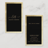 Minimalistisch zwart goud folie border monogram visitekaartje (Voorkant / Achterkant)