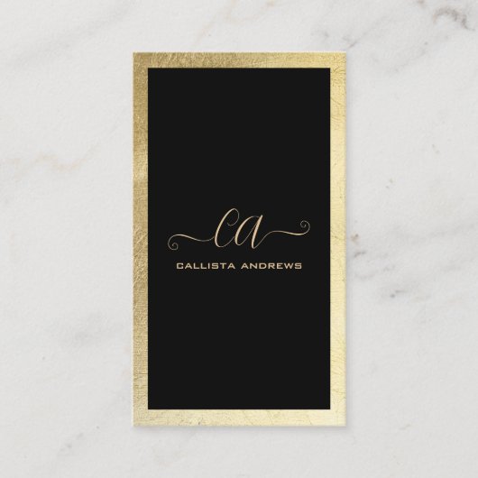 Minimalistisch zwart goud folie border monogram visitekaartje (Voorkant)