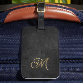 Minimalistisch Zwart & Goud  Luxe Monogram Bagagelabel