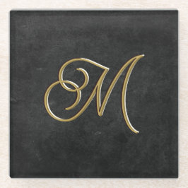 Minimalistisch Zwart & Goud  Luxe Monogram Glazen Onderzetter