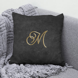 Minimalistisch Zwart & Goud  Luxe Monogram Kussen