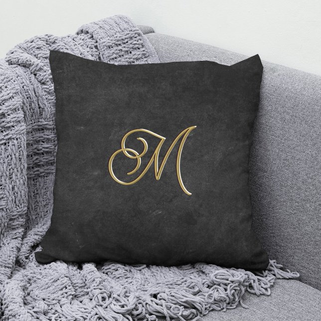 Minimalistisch Zwart & Goud  Luxe Monogram Kussen (Creator heeft geüpload)