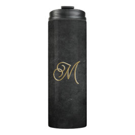 Minimalistisch Zwart & Goud  Luxe Monogram Thermosbeker
