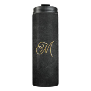 Minimalistisch Zwart & Goud Luxe Monogram Thermosbeker