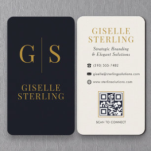 Minimalistisch zwart goud monogram QR-code Visitekaartje