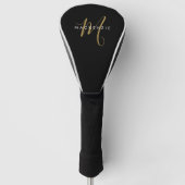 Minimalistisch zwart-goud-script monogram golfheadcover (Voorkant)
