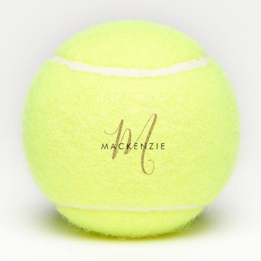 Minimalistisch zwart-goud-script monogram tennisballen (Achterkant)