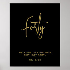 Minimalistisch Zwart Goud Veertig Verjaardag Welko Poster