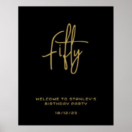 Minimalistisch Zwart Goud Vijftig Verjaardag Welko Poster