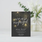 Minimalistisch zwart goud vuurwerk verlovingsfeest briefkaart (Staand voorkant)