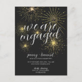 Minimalistisch zwart goud vuurwerk verlovingsfeest briefkaart (Voorkant)