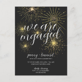 Minimalistisch zwart goud vuurwerk verlovingsfeest briefkaart