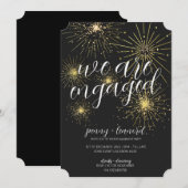 Minimalistisch zwart goud vuurwerk verlovingsfeest kaart (Voorkant / Achterkant)