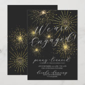 Minimalistisch zwart goud vuurwerk verlovingsfeest kaart (Voorkant / Achterkant)