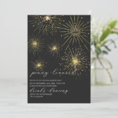 Minimalistisch zwart goud vuurwerk verlovingsfeest kaart (Staand voorkant)